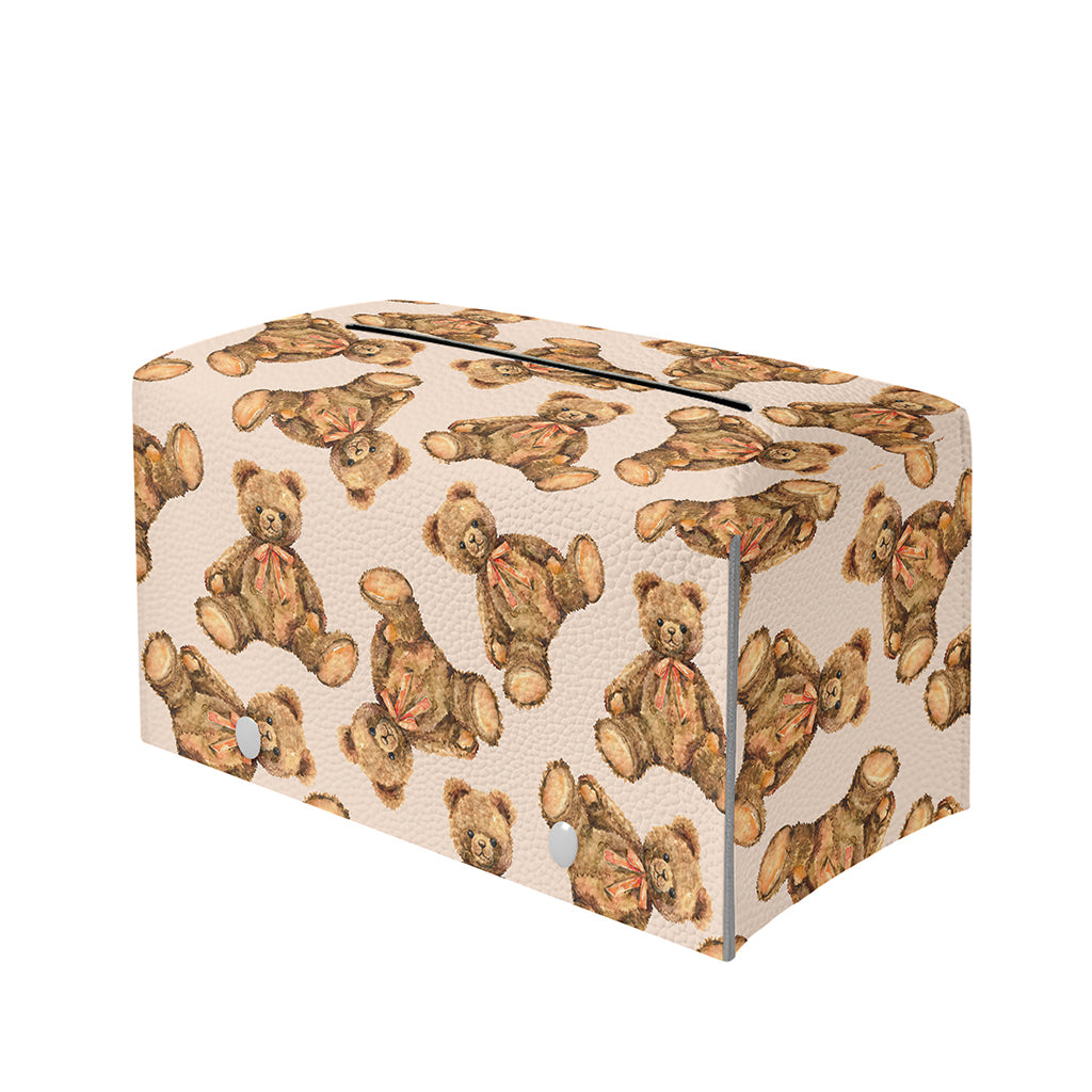 Watercolor Teddy Bear Pattern Print Leather Tissue Box Cover