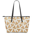 Watercolor Teddy Bear Pattern Print Leather Tote Bag With Zipper