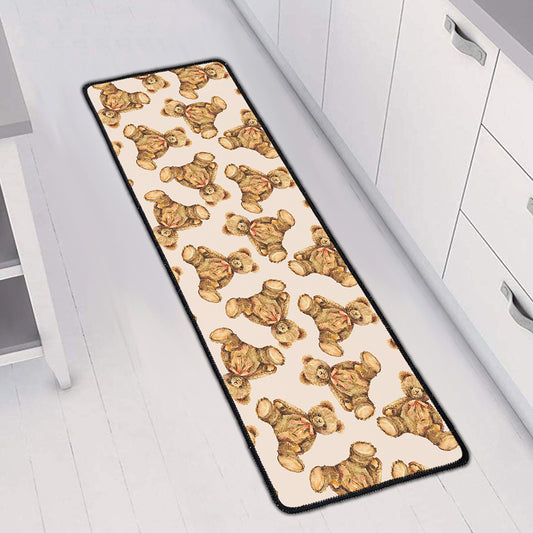 Watercolor Teddy Bear Pattern Print Long Kitchen Mat