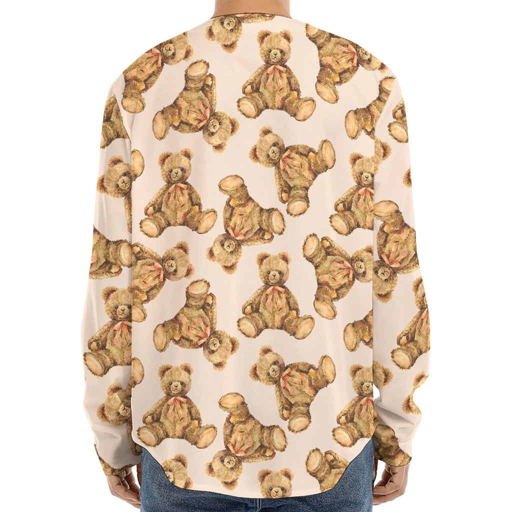 Watercolor Teddy Bear Pattern Print Long Sleeve Baseball Jersey