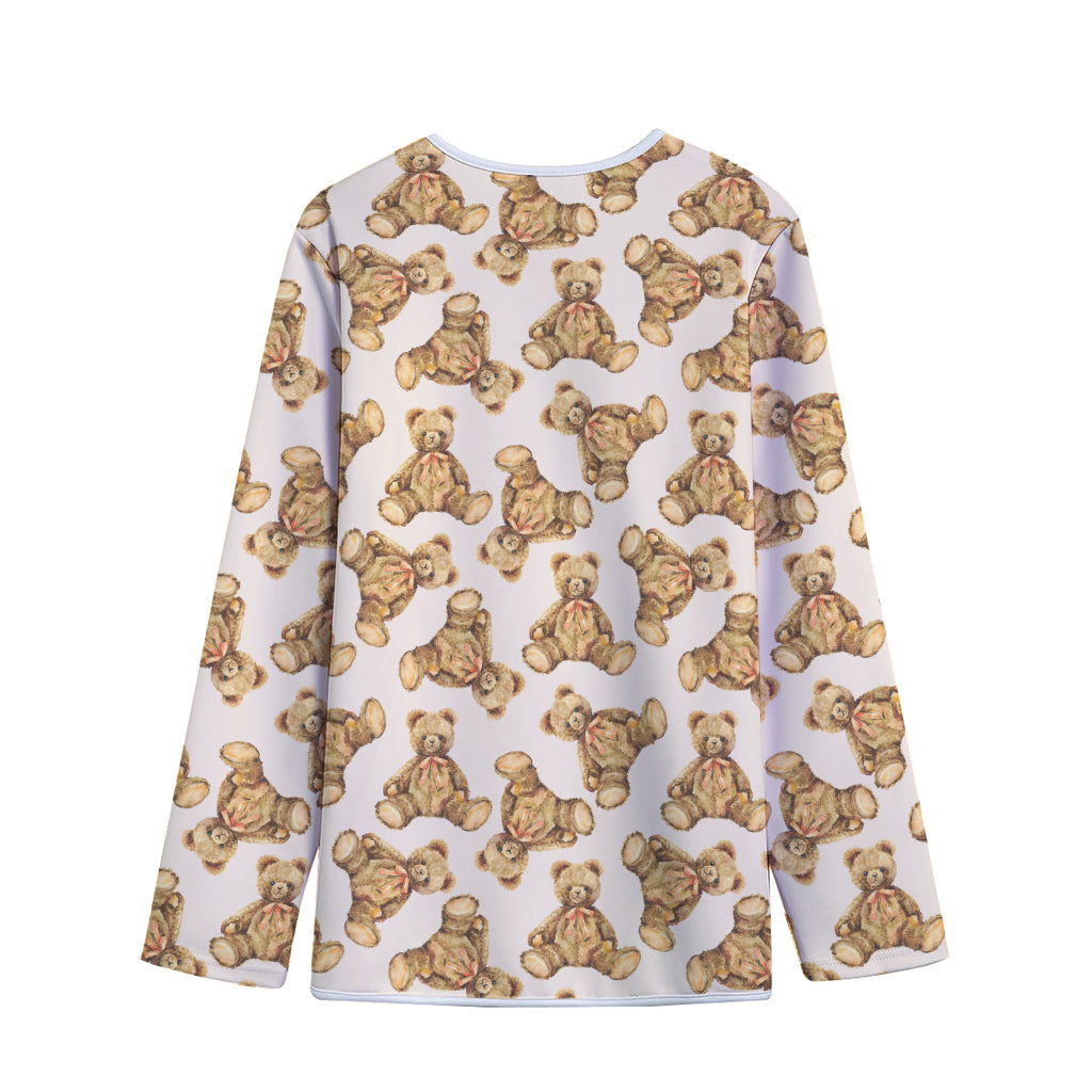 Watercolor Teddy Bear Pattern Print Long Sleeve Short Coat