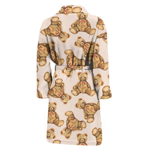 Watercolor Teddy Bear Pattern Print Men's Bathrobe