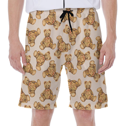 Watercolor Teddy Bear Pattern Print Men's Beach Shorts