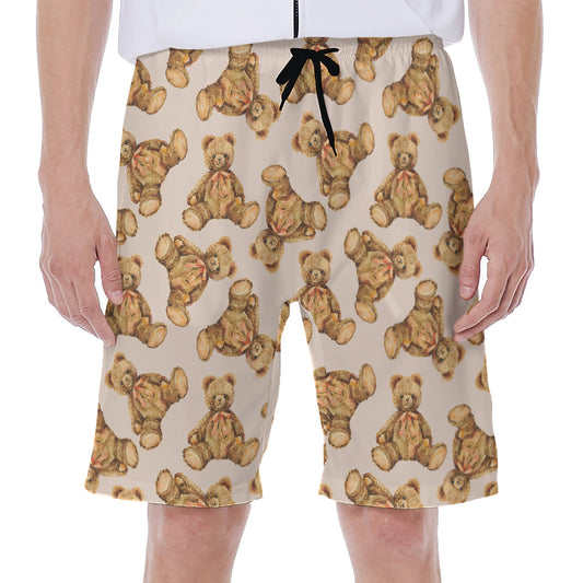 Watercolor Teddy Bear Pattern Print Men's Beach Shorts