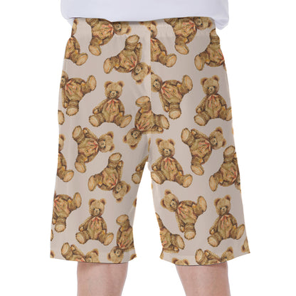 Watercolor Teddy Bear Pattern Print Men's Beach Shorts