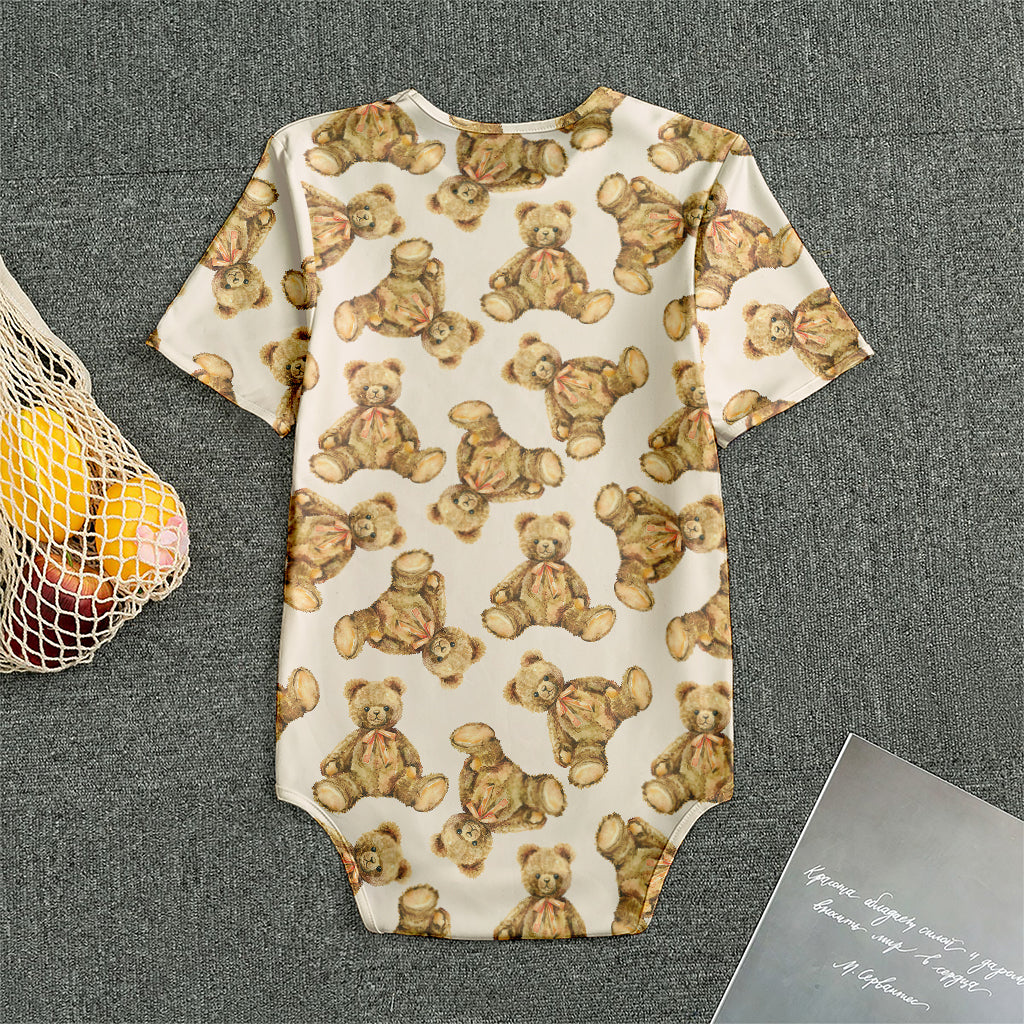 Watercolor Teddy Bear Pattern Print Men's Bodysuit