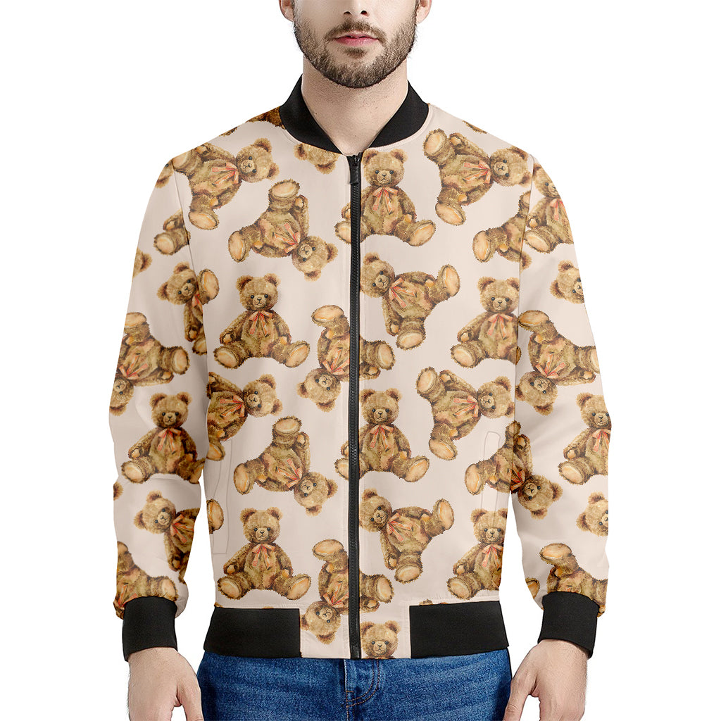 Watercolor Teddy Bear Pattern Print Men's Bomber Jacket