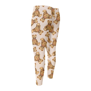 Watercolor Teddy Bear Pattern Print Men's Compression Pants