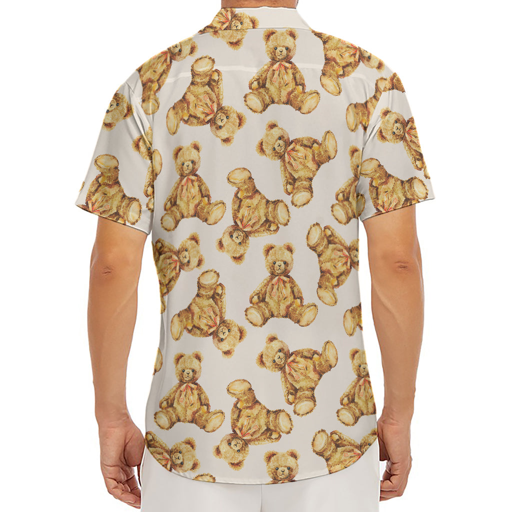 Watercolor Teddy Bear Pattern Print Men's Deep V-Neck Shirt