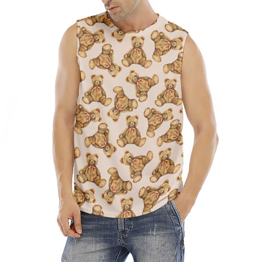 Watercolor Teddy Bear Pattern Print Men's Fitness Tank Top