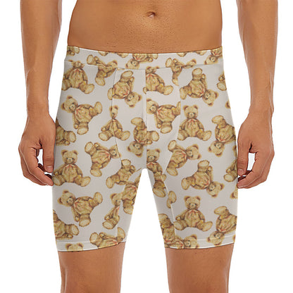 Watercolor Teddy Bear Pattern Print Men's Long Boxer Briefs