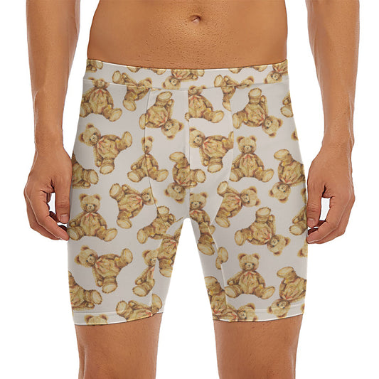 Watercolor Teddy Bear Pattern Print Men's Long Boxer Briefs