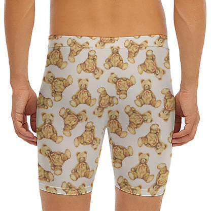 Watercolor Teddy Bear Pattern Print Men's Long Boxer Briefs