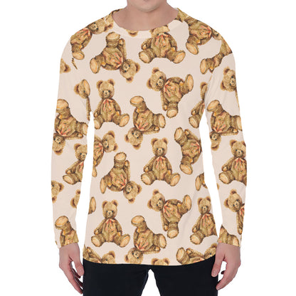 Watercolor Teddy Bear Pattern Print Men's Long Sleeve T-Shirt