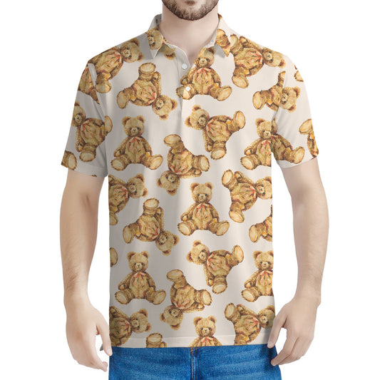 Watercolor Teddy Bear Pattern Print Men's Polo Shirt
