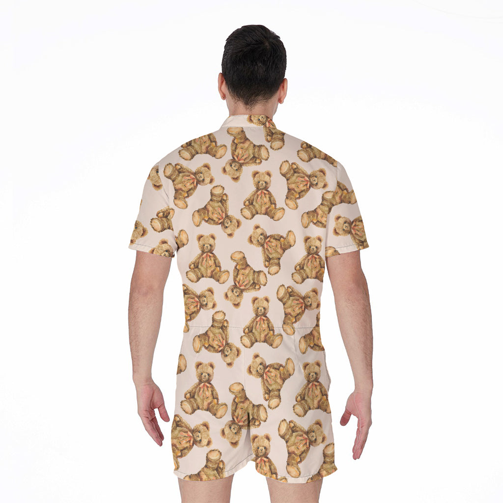 Watercolor Teddy Bear Pattern Print Men's Rompers