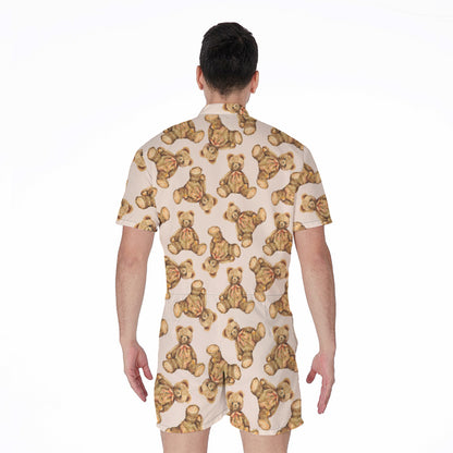Watercolor Teddy Bear Pattern Print Men's Rompers