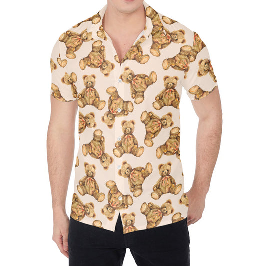 Watercolor Teddy Bear Pattern Print Men's Shirt