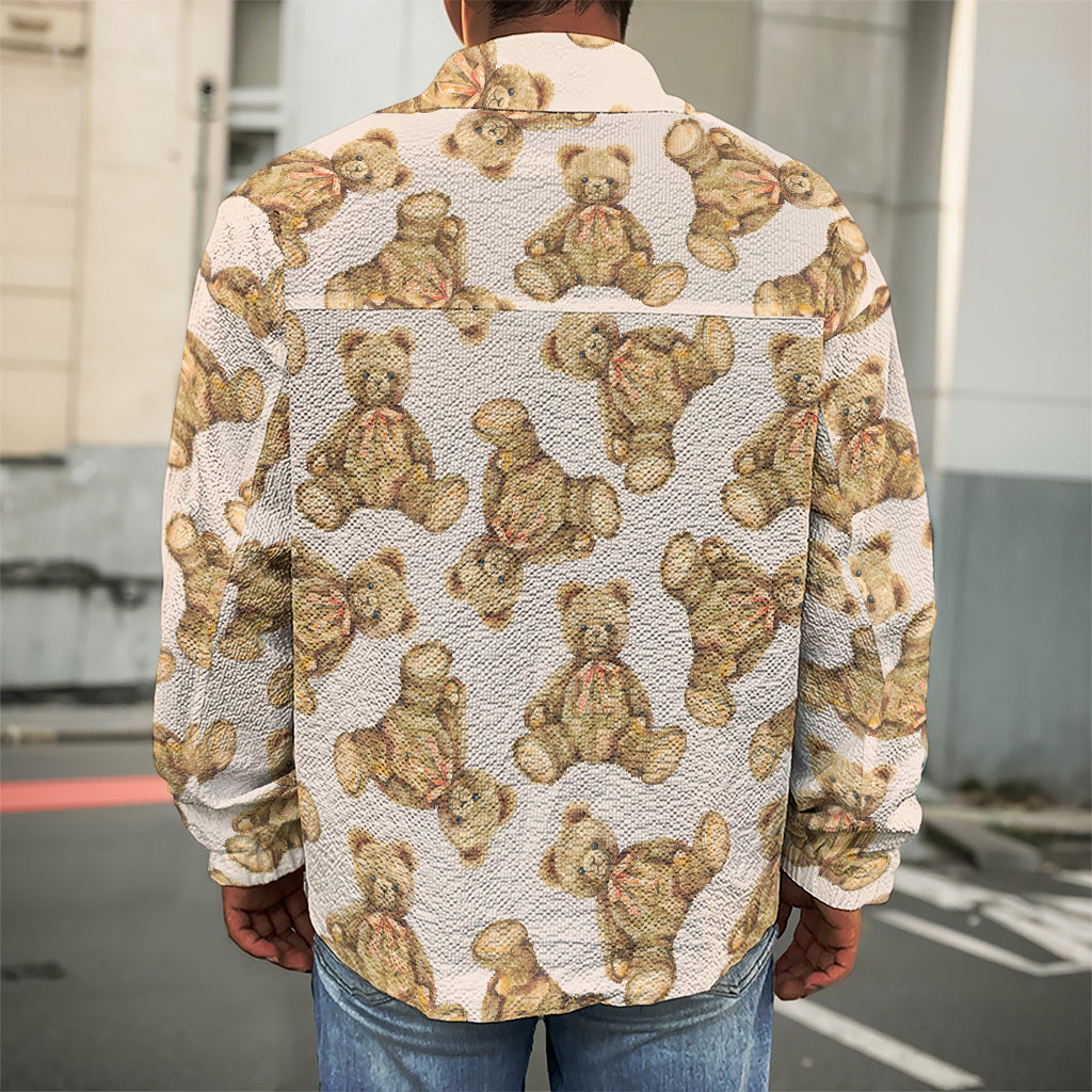 Watercolor Teddy Bear Pattern Print Men's Shirt Jacket