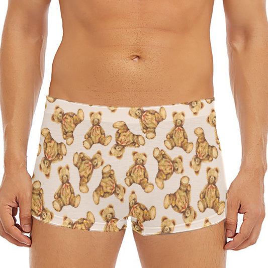 Watercolor Teddy Bear Pattern Print Men's Short Boxer Briefs