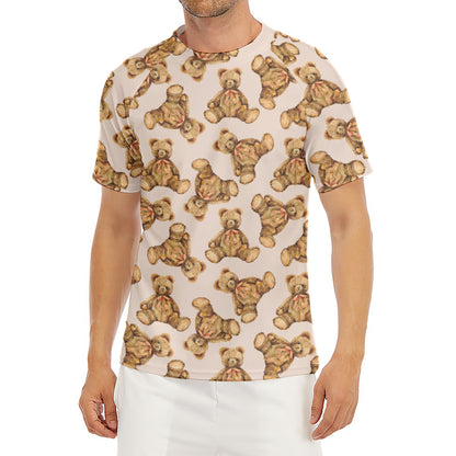 Watercolor Teddy Bear Pattern Print Men's Short Sleeve Rash Guard