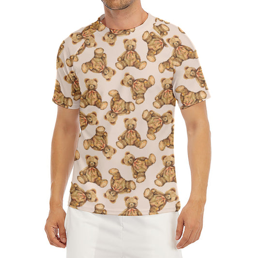 Watercolor Teddy Bear Pattern Print Men's Short Sleeve Rash Guard