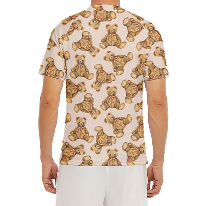 Watercolor Teddy Bear Pattern Print Men's Short Sleeve Rash Guard