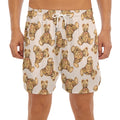 Watercolor Teddy Bear Pattern Print Men's Split Running Shorts