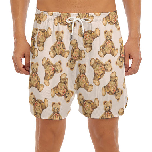 Watercolor Teddy Bear Pattern Print Men's Split Running Shorts