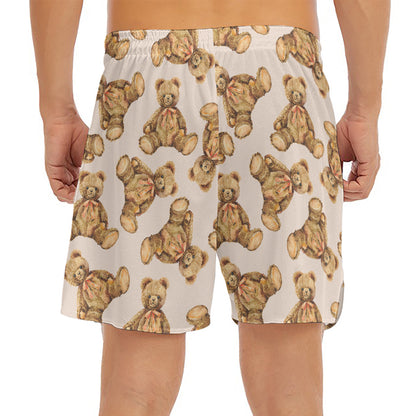 Watercolor Teddy Bear Pattern Print Men's Split Running Shorts
