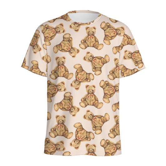 Watercolor Teddy Bear Pattern Print Men's Sports T-Shirt