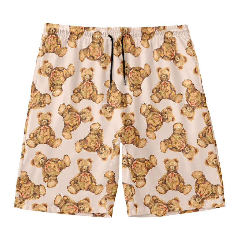 Watercolor Teddy Bear Pattern Print Men's Swim Trunks