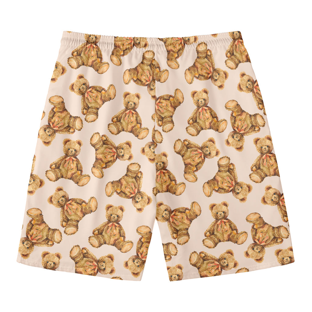 Watercolor Teddy Bear Pattern Print Men's Swim Trunks