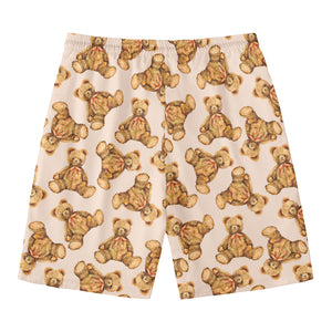 Watercolor Teddy Bear Pattern Print Men's Swim Trunks