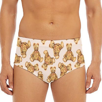 Watercolor Teddy Bear Pattern Print Men's Triangle Swim Briefs