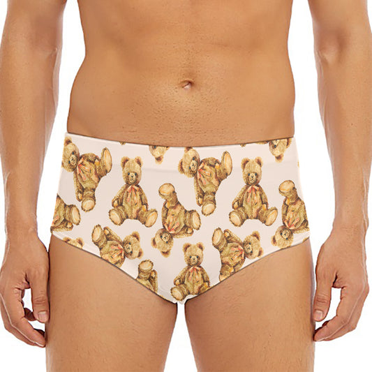 Watercolor Teddy Bear Pattern Print Men's Triangle Swim Briefs