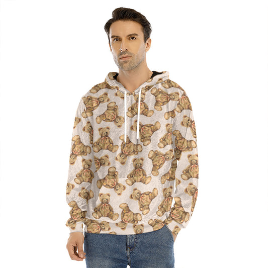 Watercolor Teddy Bear Pattern Print Men's Velvet Pullover Hoodie