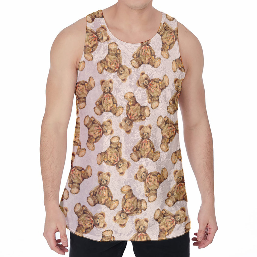 Watercolor Teddy Bear Pattern Print Men's Velvet Tank Top