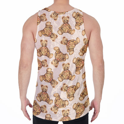 Watercolor Teddy Bear Pattern Print Men's Velvet Tank Top