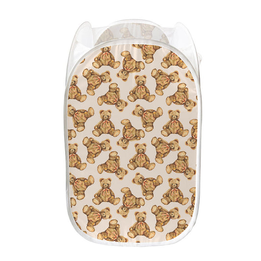 Watercolor Teddy Bear Pattern Print Mesh Laundry Hamper