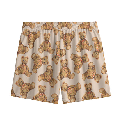 Watercolor Teddy Bear Pattern Print Mesh Shorts