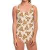 Watercolor Teddy Bear Pattern Print One Piece Swimsuit