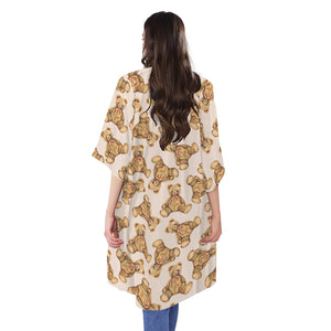 Watercolor Teddy Bear Pattern Print Open Front Beach Cover Up