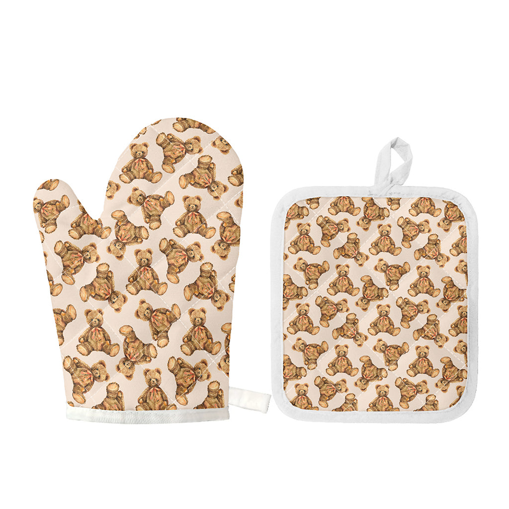 Watercolor Teddy Bear Pattern Print Oven Mitt And Pot Holder Set