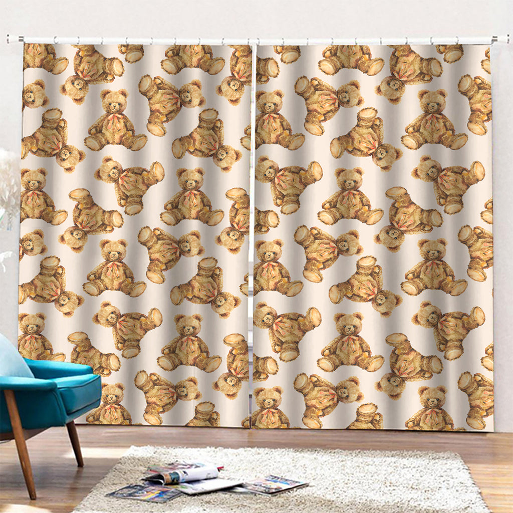 Watercolor Teddy Bear Pattern Print Pencil Pleat Curtains