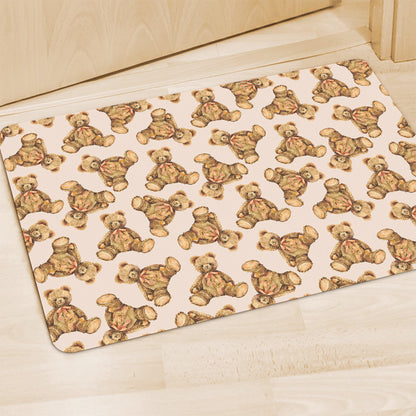 Watercolor Teddy Bear Pattern Print Polyester Doormat