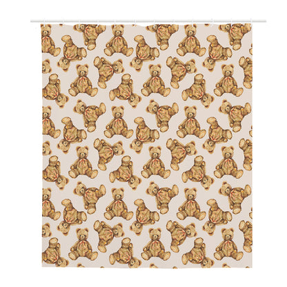 Watercolor Teddy Bear Pattern Print Polyester Shower Curtain