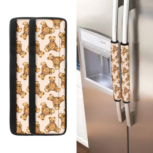 Watercolor Teddy Bear Pattern Print Refrigerator Handle Covers