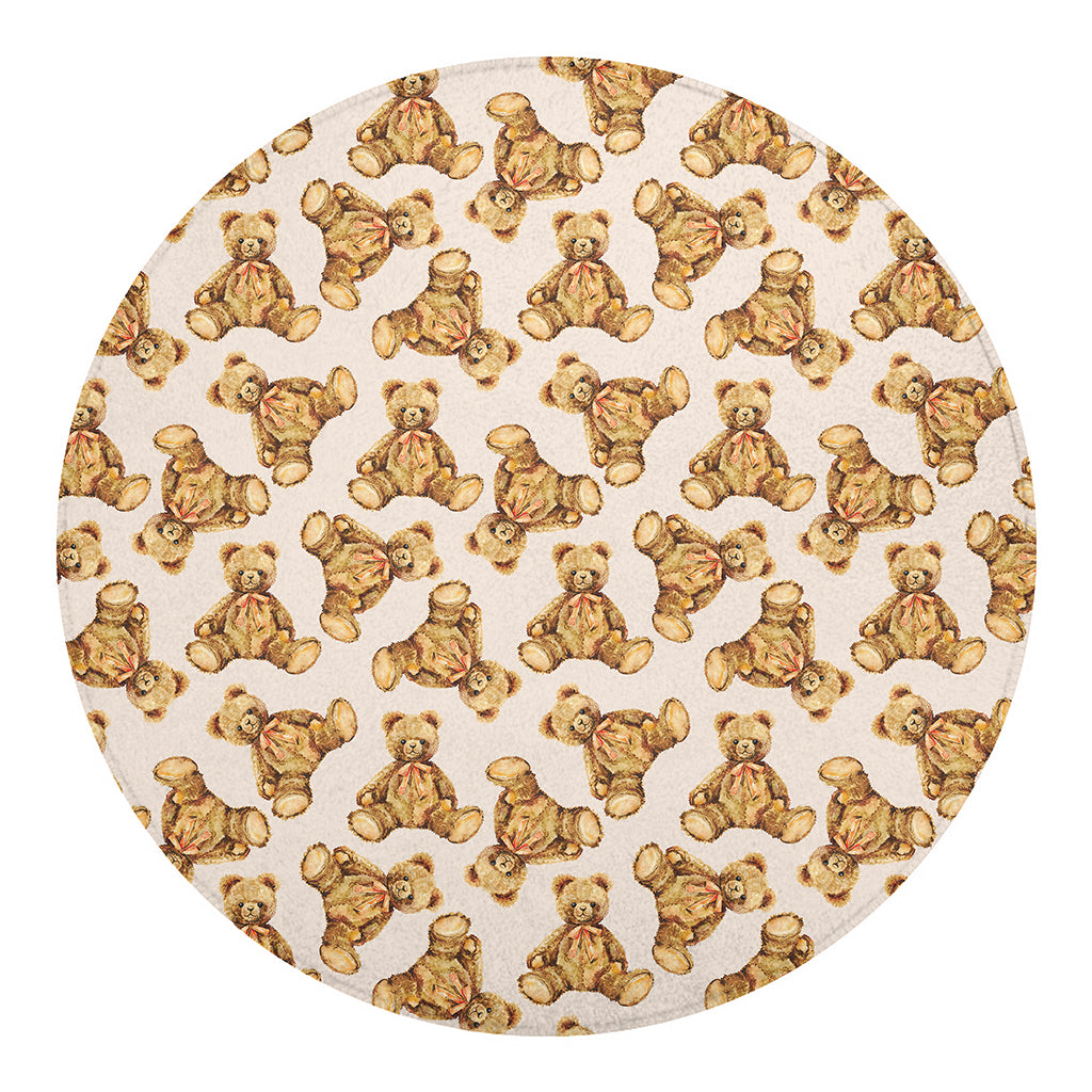 Watercolor Teddy Bear Pattern Print Round Blanket