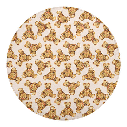 Watercolor Teddy Bear Pattern Print Round Blanket